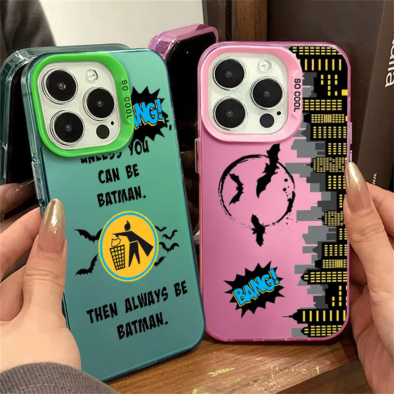 Cute Superhero B-atmans For iPhone 15 14 13 12 11 Pro Max XS Max X XR 7 8 Plus 6S Fashion Colorful Silver Phone Case