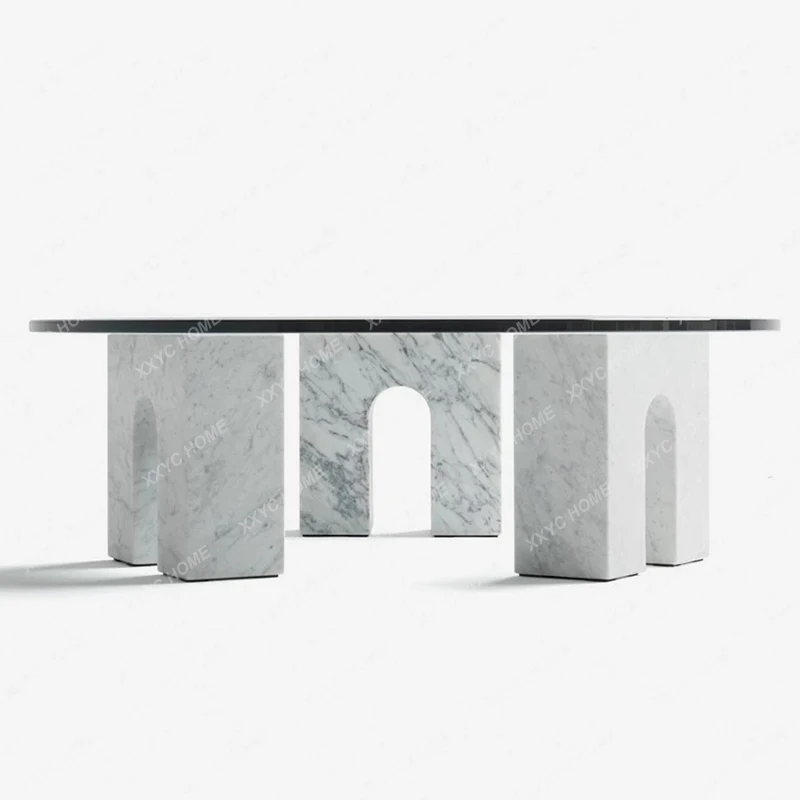 S  Nordic Natural Marble Coffee Table Model Room Modern Simple Living Room Glass Round Coffee Table Small Apartment