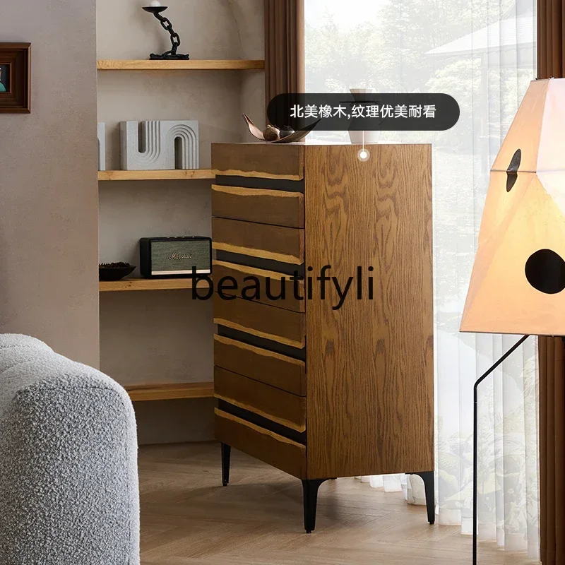 

Nordic retro solid wood metal oak bucket cabinet industrial wabi wind furniture entrance five bucket side cabinetEsmt163