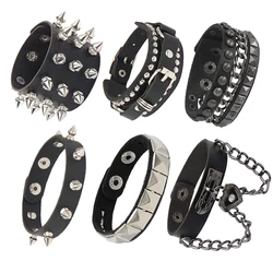 PU Leather Bracelet Punk Goth Studded Spike Rivet Buckle Wristband Cuff Bangle Black Gothic Steampunk for Men Women Unisex 80s