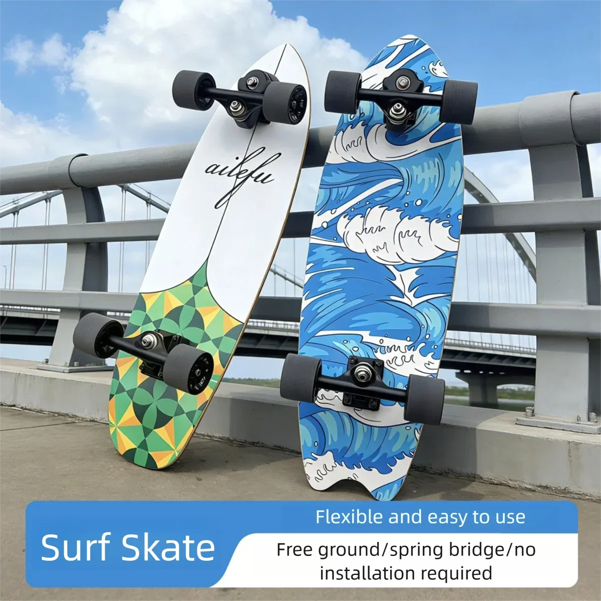 32 Inch Land Surf Skateboard S6 Spring Truck 7 Layer Maple Deck HR80A PU Wheels Complete Surf Skate for Beginners Adults Street