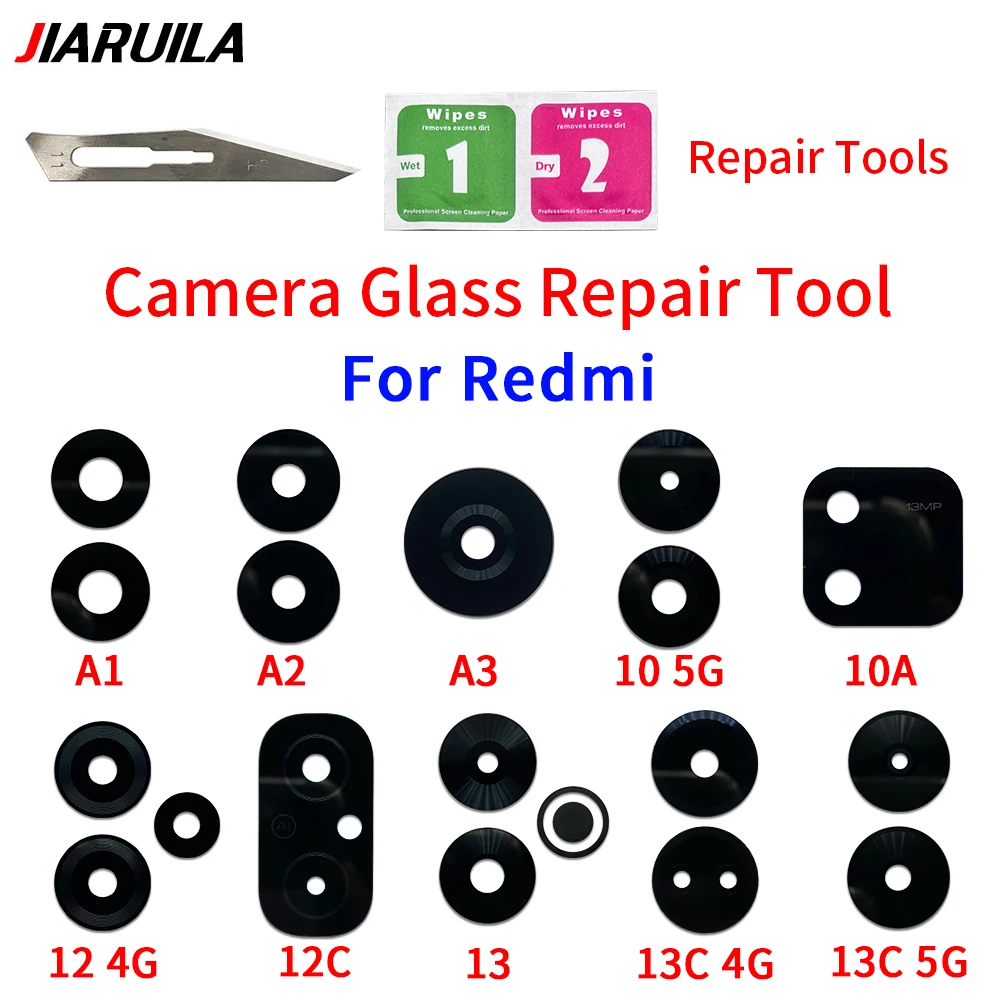 Repair Lens Cover With Adhesive Sticker Rear Back Camera Lens Glass For Redmi 13C 13 A1 A2 A3 10 5G 10A 12 4G 5G 12C 12 Lite