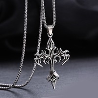 Titanium Steel Flame Cross Pendant Necklace for Men Woman Retro Gothic Stainless Steel Party Jewelry Trendy Birthday Gift