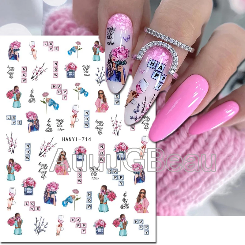 Decalcomanie per nail art 3d Summer Nuance Florals Giallo Blu Rosa Fiori Cursori adesivi Adesivi per unghie Decorazione per manicure