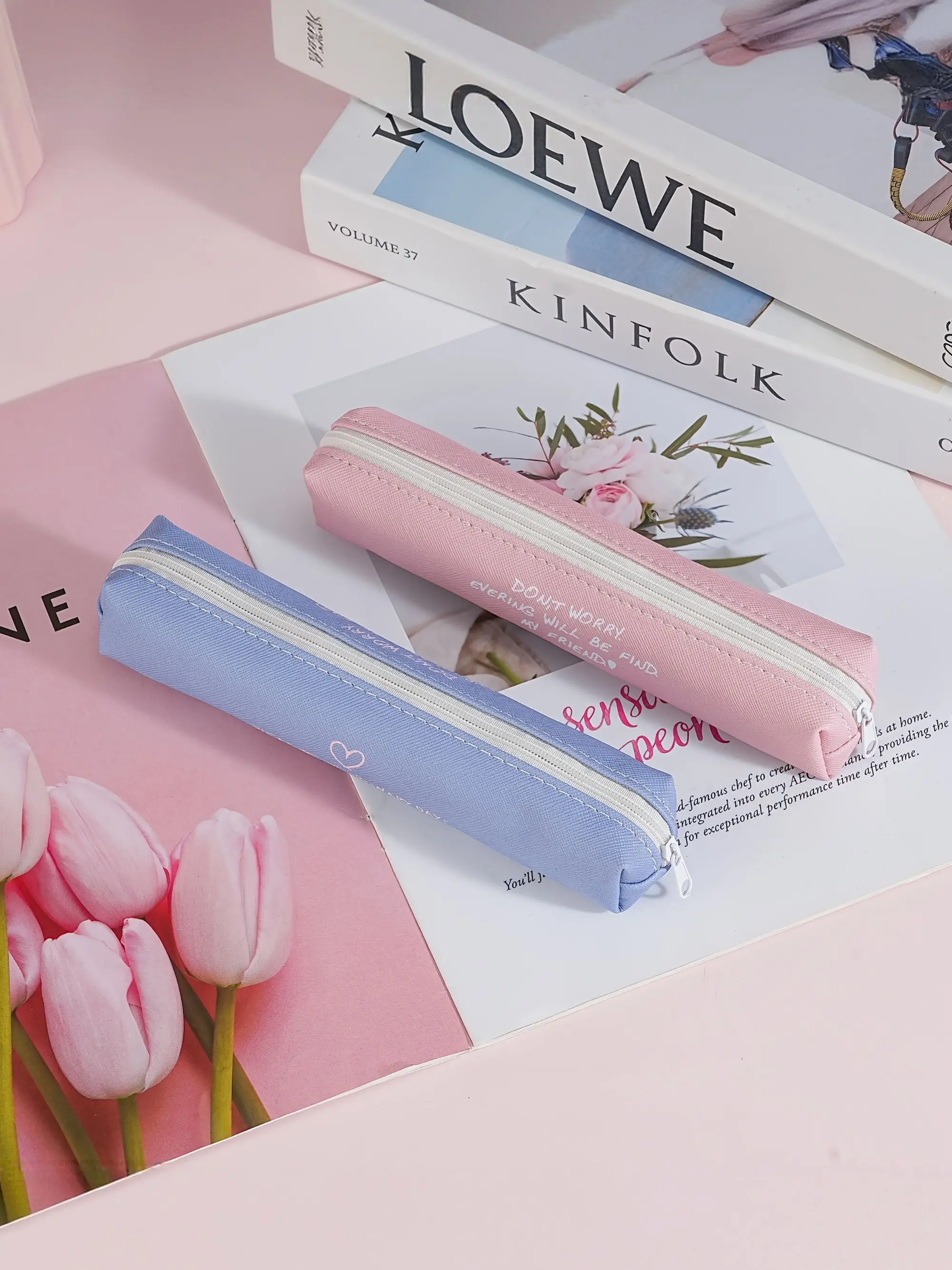 مقلمة صغيرة أنيقة محمولة من القماش - حقيبة مستحضرات تجميل جمالية عالية للفتيات والطلاب، مكياج قلم الحواجب Br