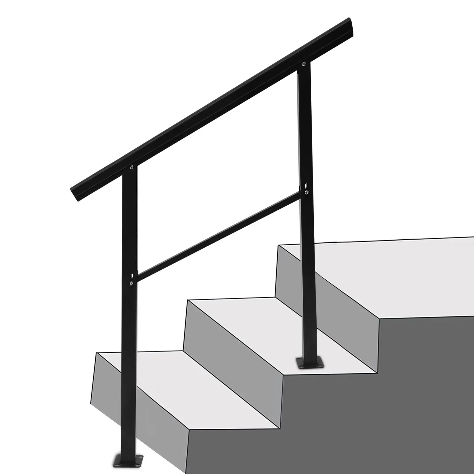 

Stair Handrail,44X34.8" Handrails for Outdoor Steps Fit 3 Steps Transitional Handrail with Installation Kit Handrail for Stairs