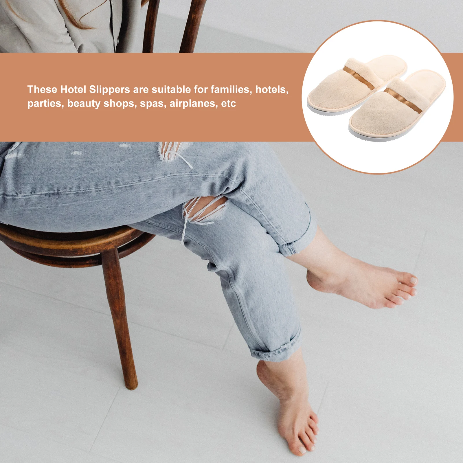 

2 Pairs Coral Fleece Slippers 43 Stripe White Base Hotel Guest Home Reusable Travel Lightweight Portable Anti Slip