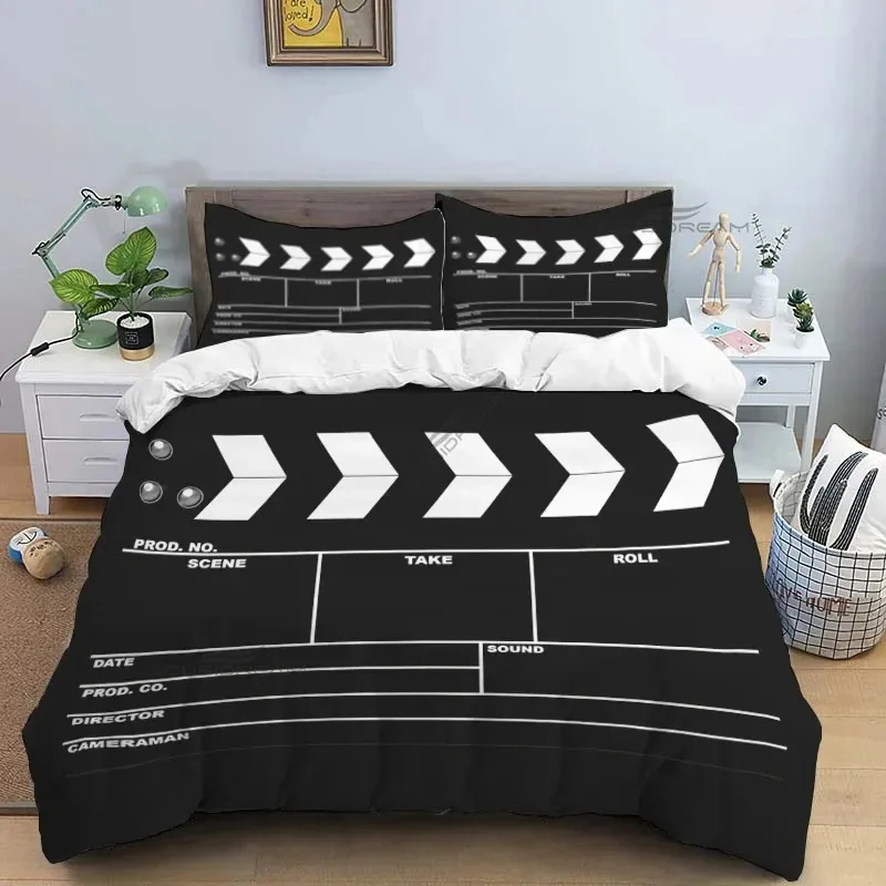 

Movie Film Clap Board Patterns Comforter Bedding Set,Duvet Cover Bed Set Quilt Cover Pillowcase,King Queen Size Bedding Set