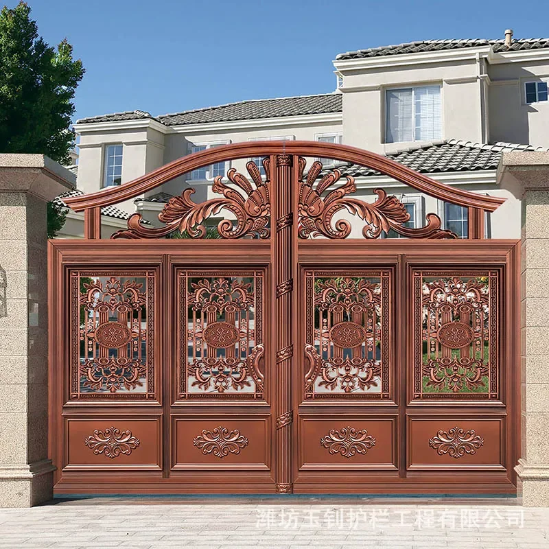 European Style Aluminum Alloy Double Entry Door Electric Automatic Flat Open for Villa Courtyard Rural Home Exterior Gate