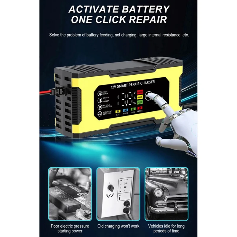 12v 6a carregador de reparo inteligente reparação de pulso display led carga rápida inteligente carregador de chumbo-ácido para carro auto motocicleta