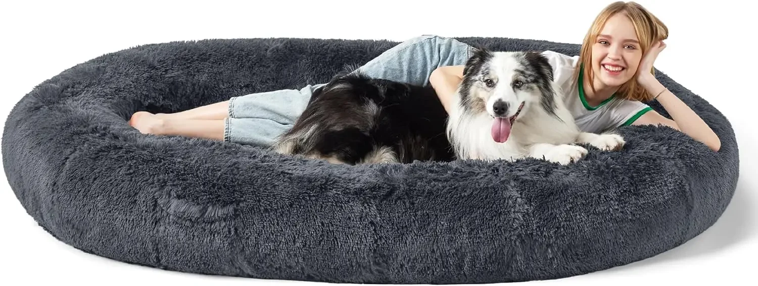 Human Dog Bed For People Adults, Calming Human Size Giant Dog Bed Fits Pet Families Supportive Mat And Storage Pocket