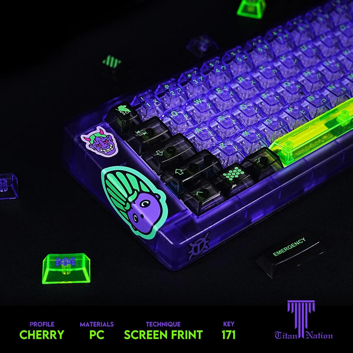 TITAN Nation keycaps แป้นพิมพ์ EVA-01 EVA, คีย์บอร์ดกลไกพิมพ์ลายเกมส์ PC แล็ปท็อปโปร่งใสพิมพ์ซับลิเมชัน01