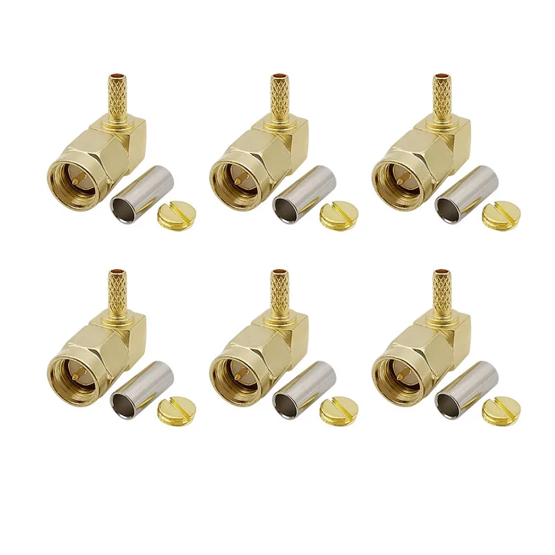 

6Pcs Right Angle SMA Male Plug RF Coax Adapter Crimping Soldering Type SMA Male Connector For RG316 RG174 LMR100 Coaxial Cable