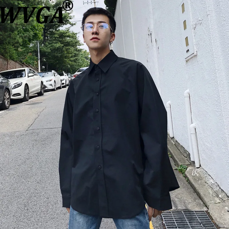 

WVGA 2026 New Men Tide High Street Turn-Down Collar Trendy Long Sleeve Shirt Niche Chic Casual Simple Solid Color Top Ins W19847