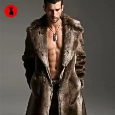 Fashion Black Faux Fur Jacket Men Winter Brand New Faux Leather Long Parka Warm Overcoat Male Luxury Fur Punk Outwear 3XL