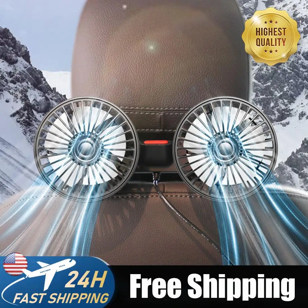 

12V/24V Car Seat Back Cooling Fan Dual Head Auto Rear Seat Air Fan 360 Degree Rotation Electric Seat Back Cooler for Vehicle SUV