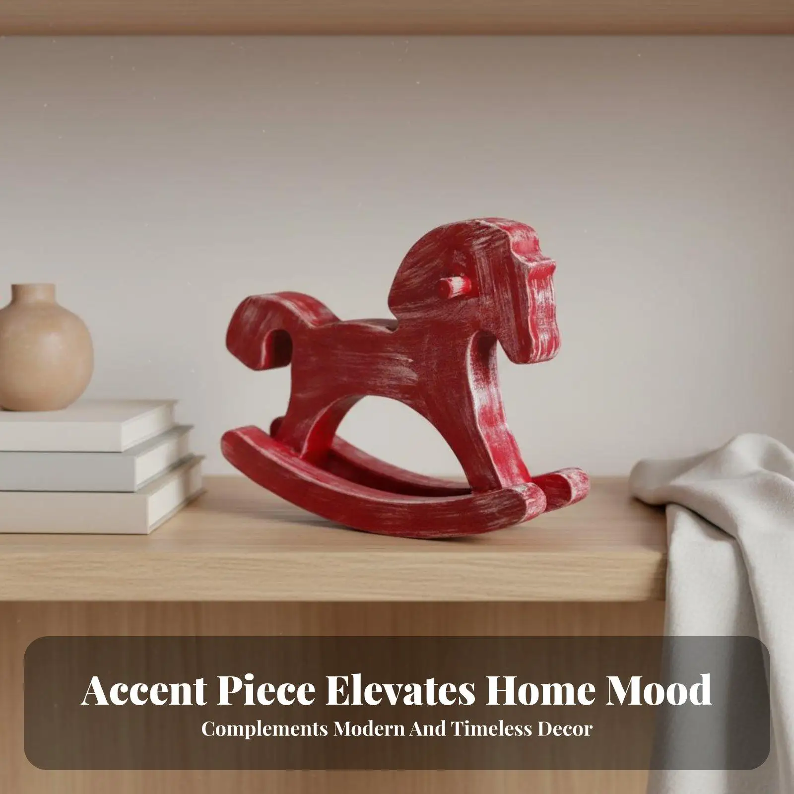 Cute Wooden Rocking Horse Miniature Statue Old Finish Tabletop Decor for Bedroom Nightstand Living Room Bookshelf Cozy Nostalgic