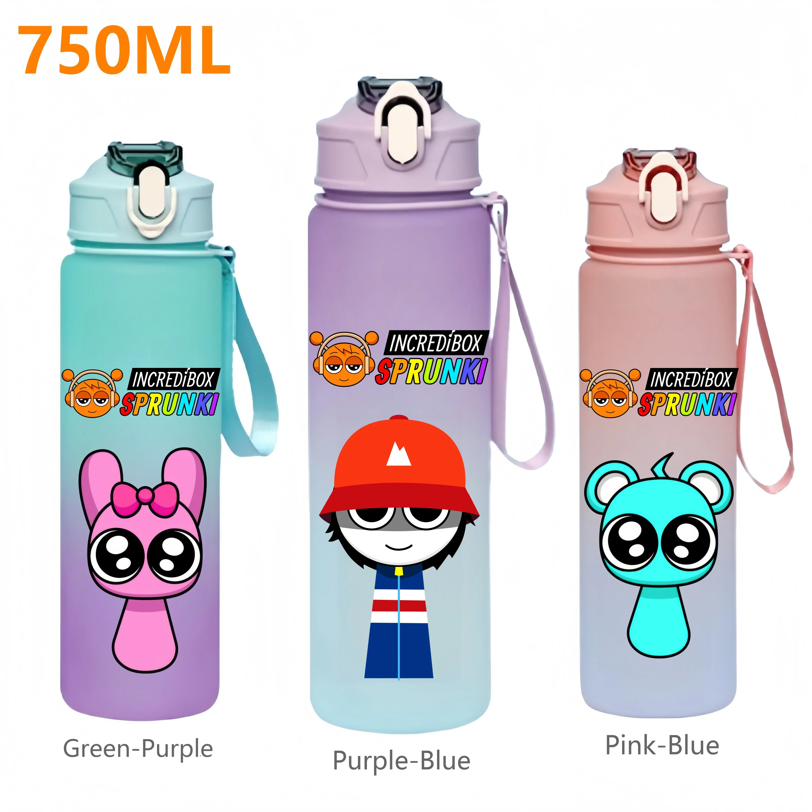 

750ML Sports Water Bottle Leak Proof Progressive Color Plastic Water Cup with Straw Outdoor Travel Gym Fitness Jugs Portable