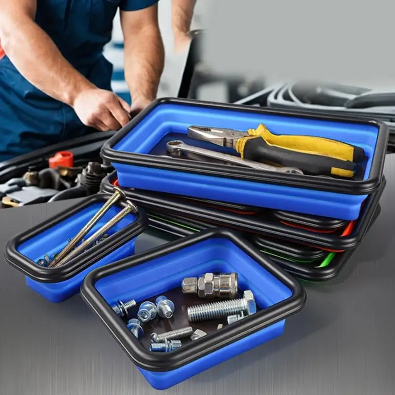 

652F Collapsible Screw Tray Silicone Bowl Tool Part Storage Box For Plumber Carpenters Disk Storage Plate