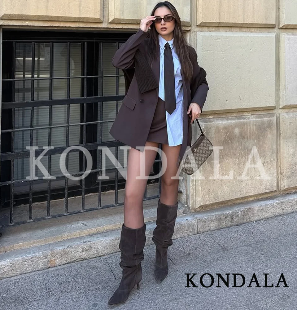 KONDALA Lady Commute Double Breasted Blazer Women Elegant Casual Coffee Color Blazer 2026 Spring Summer Trendy Versatile Blazer