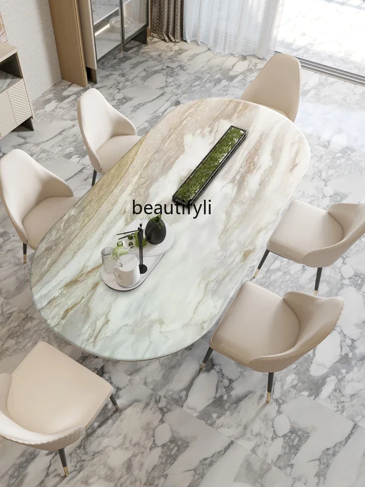 Large flat floor minimalist light luxury natural marble dining table, villa whole house customization