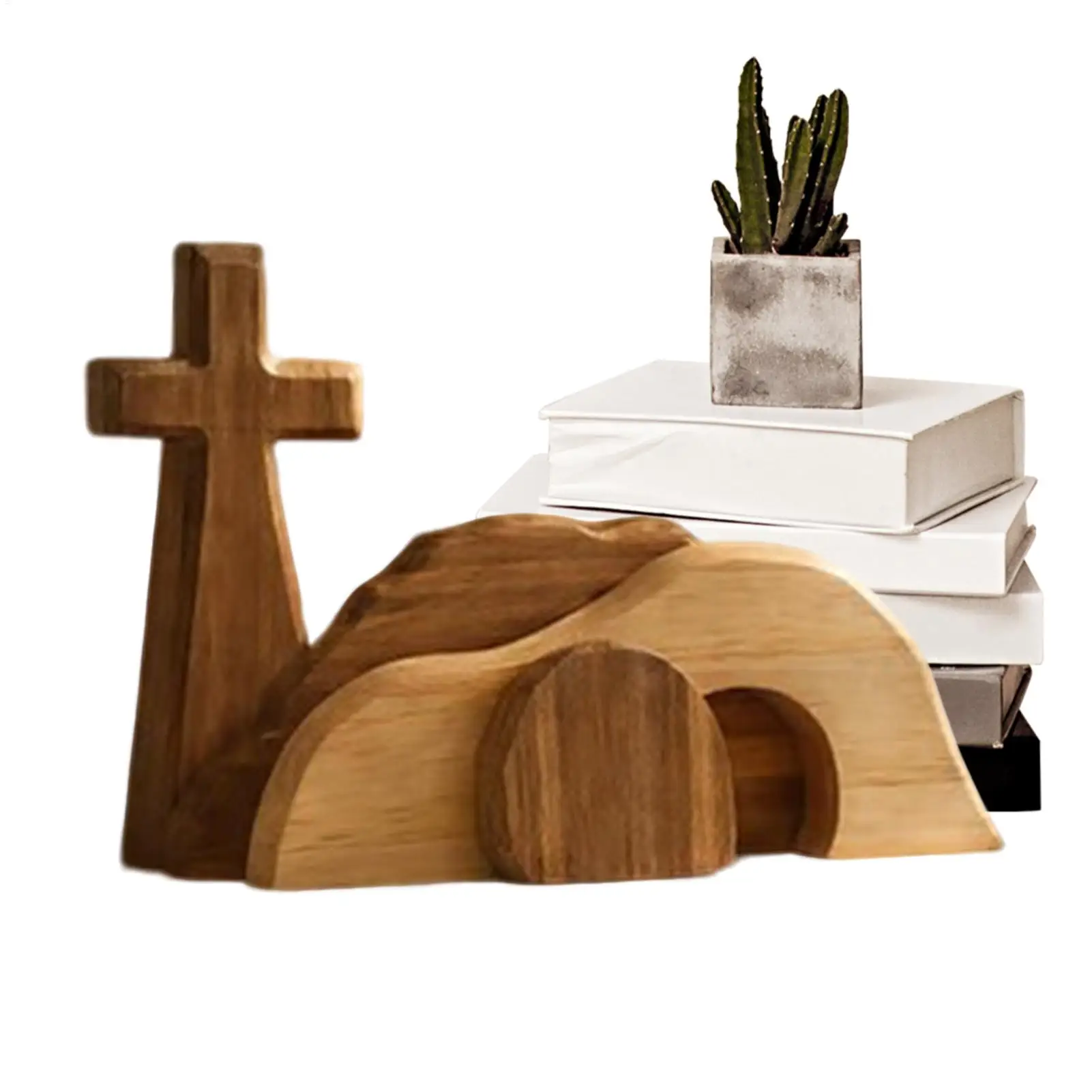 Ensemble de Scène de Résurrection de Pâques en Bois, Centre de Table Chrétien, Ensemble de Crèche de Pâques pour la Maison, l'Église, le Cheminée, l'Étagère, le Bureau, la Famille