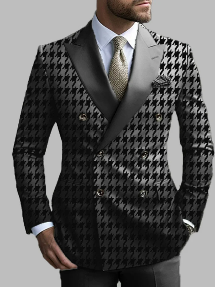 Men's Luxury White Striped Blazer Double Breasted Slim Fit Notch Lapel Wedding Tuxedo