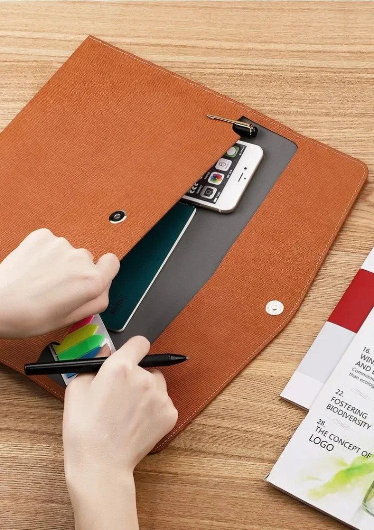 Business Multifunktionale Magnetische Ordner-Tasche mit Großer Kapazität A4 Leder-Aktenmappe Büro-Aufbewahrung Dokumententasche – Detail 6