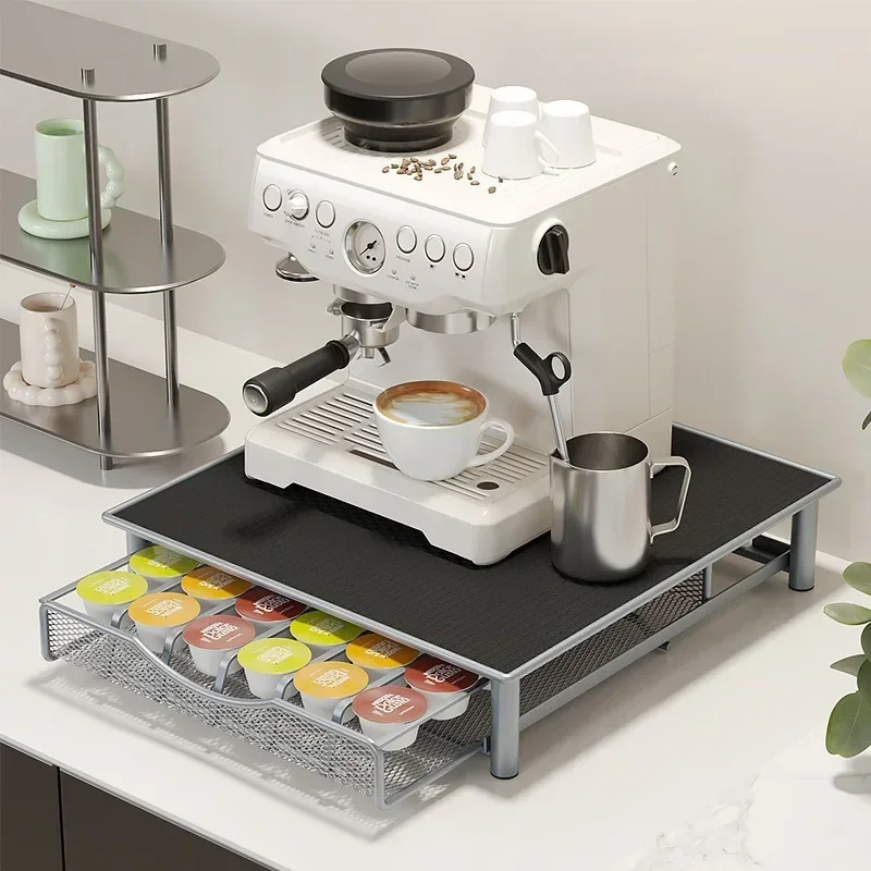 Langlebiges Kaffeekapsel-Aufbewahrungsregal - Maschinenbasis-Schublade aus Kohlenstoffstahl mit Integriertem Desktop-Teebeutel-Organisationssystem
