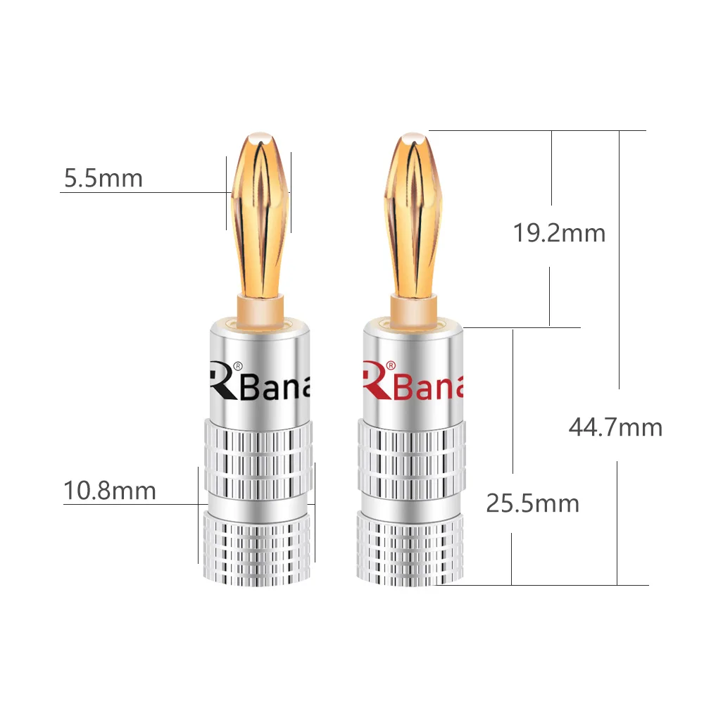 10pcs/lot Speaker Banana Plug Connectors 24K Gold Plated 4mm Banana Male Plug Wire Connectors Audio Adapter