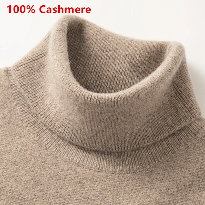 100% Cashmere Wool Men's Turtleneck Knit Sweater 2024 Autumn Winter High Collar Warm Jumper Men Turtle Neck Knitted Pullover