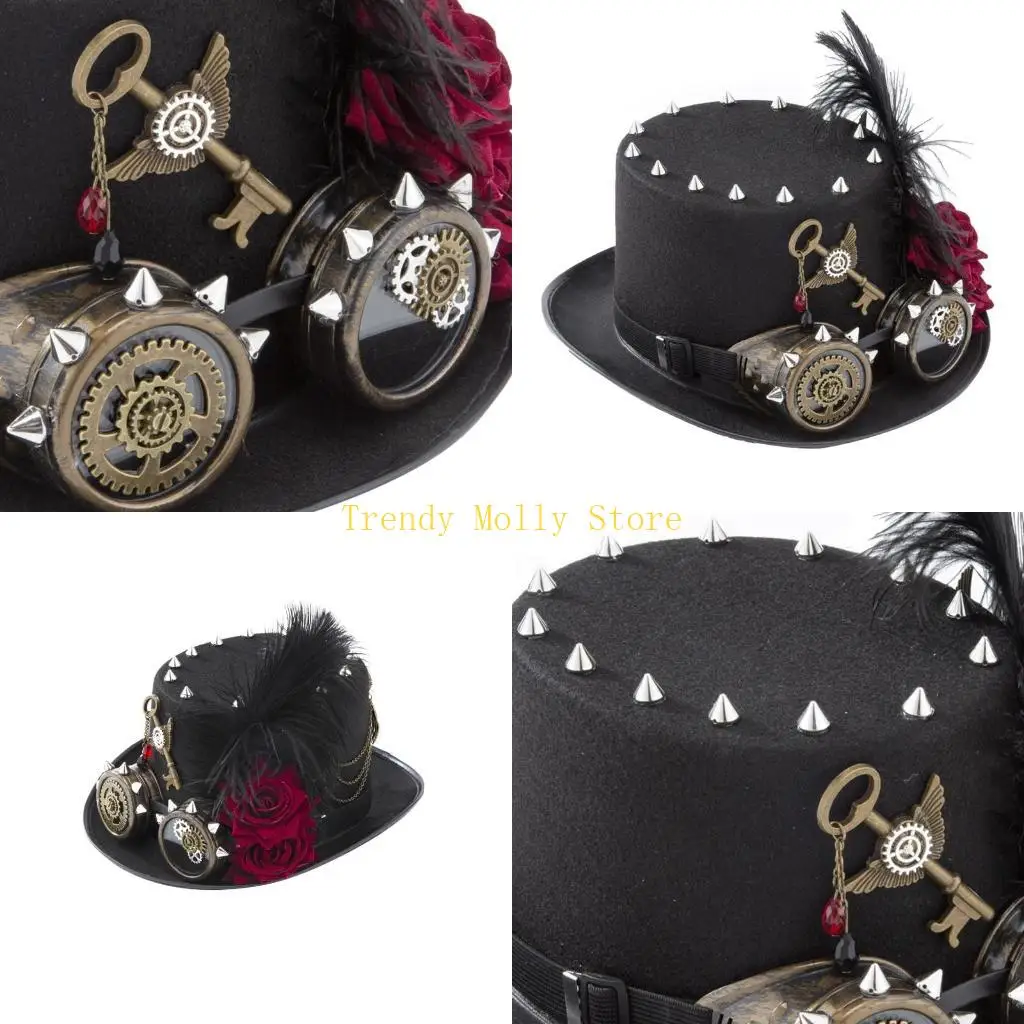 

N5KB Retro Punk Top Hat Hat Steampunk Hat Halloween Stat