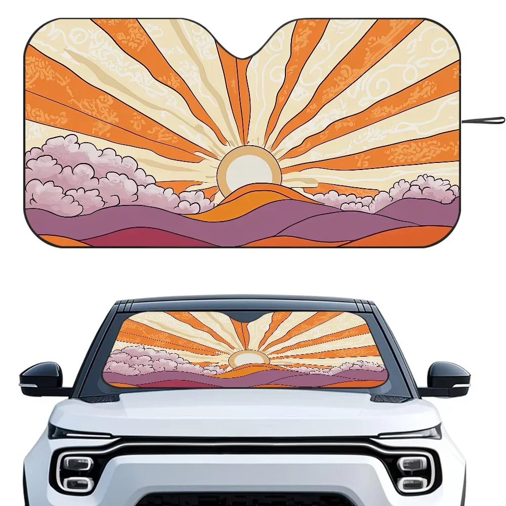 

Retro Boho Sun Car SunSha Heat-insulating Aluminum Film Windshield Sunshas UV Rays Blocks Car Sun Visor Protector