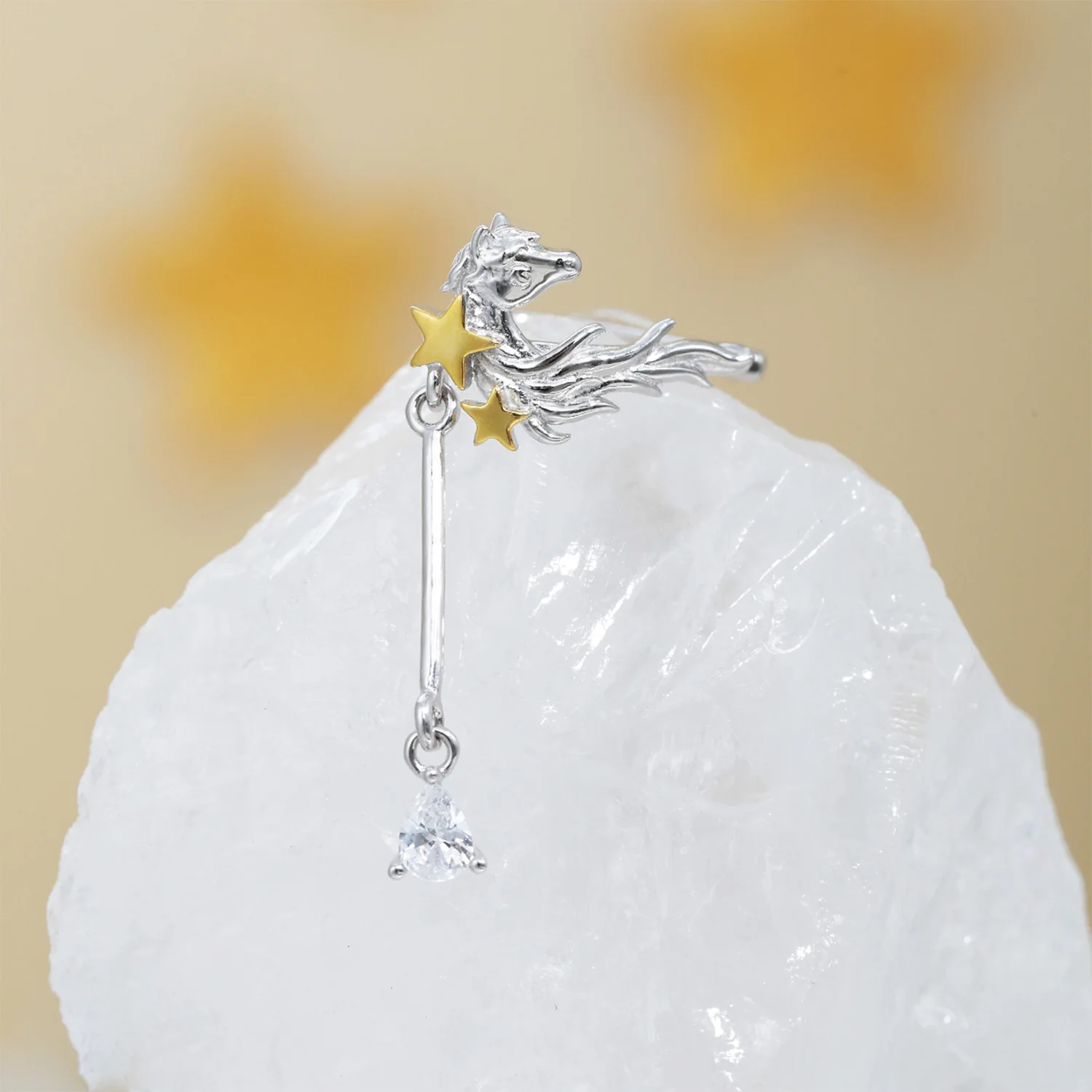 F.I.N.S 1PC Original Star Pony S925 Sterling Silver Ear Clip Color Contrast Waterdrop Zircon Pendant Earcuff Catilage Fine Jewel - view 4