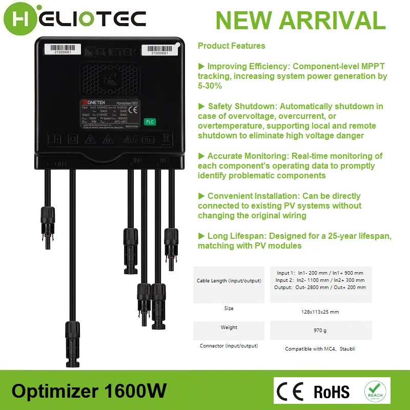 GNETEK New Arrival  850/1600W PV Power Optimizer MPPT 12V-75V Input  Solar Panel Monitoring Voltage-Limiting Anti-Hotspot