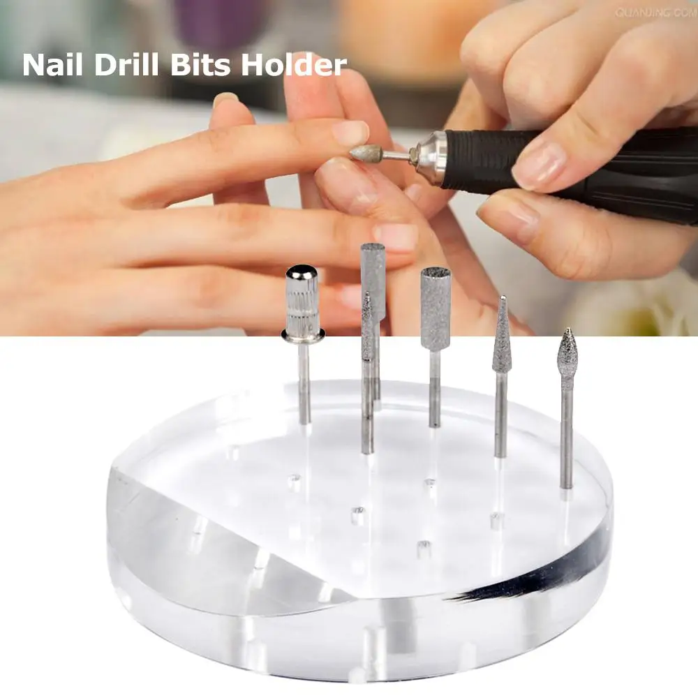 Transparent Acrylic Nail Drill Bits Box 12 Holes Bit Brush Plastic Storage Box Holder Manicure Display Manicure Tools