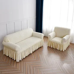 1/2/3/4 Seater Seersucker Sofa Slipcover with Skirt Universal Stretch Sofa Couch Slipcover Easy Fitted Chair Furniture Protector