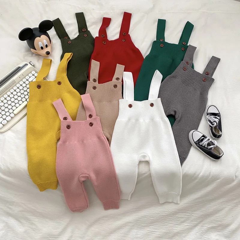 

Ins Baby Children's Wool Knitted Overalls Solid Color Infant Kids Jumpsuits Pants Sweater for Girls Boys Casual Clothing