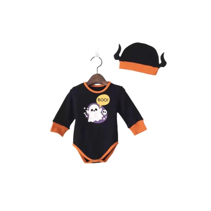 

2025 Korean Summer Baby Jumpsuit Halloween Romper Short Sleeve Bodysuit with Cartoon Pumpkin Print Soft Cotton Onesie Outfit