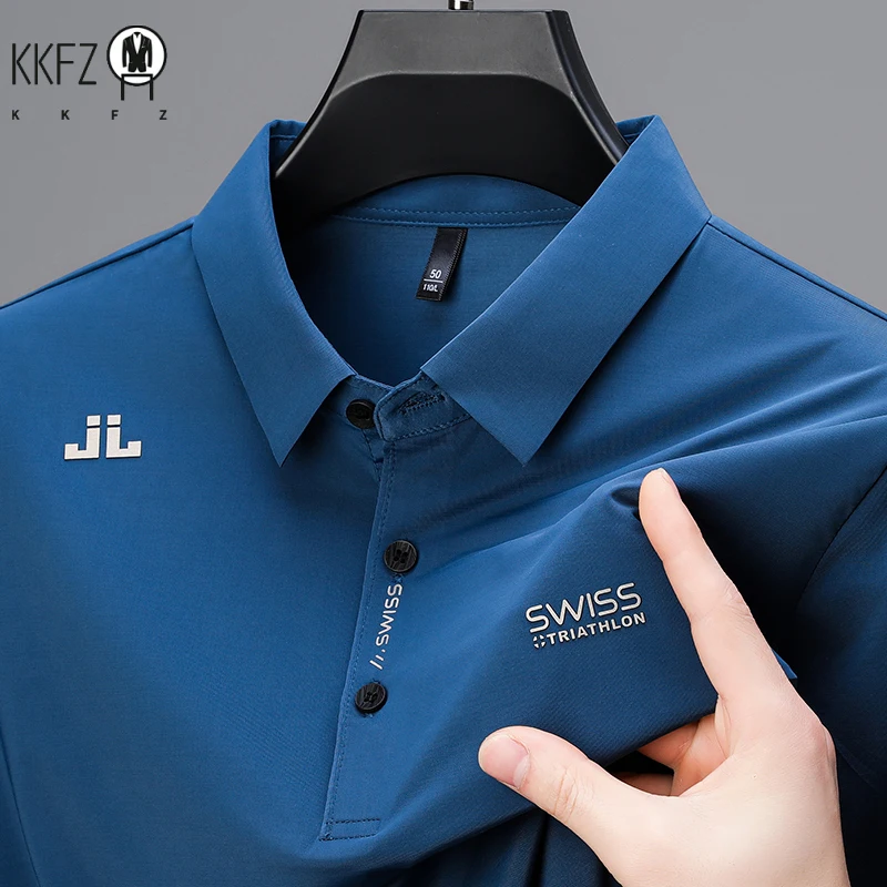 New Men\'s Business Casual Short Sleeved Shirt with Badge Solid Color Polo Shirt Fashionable Breathable Comfortable Versatile Top