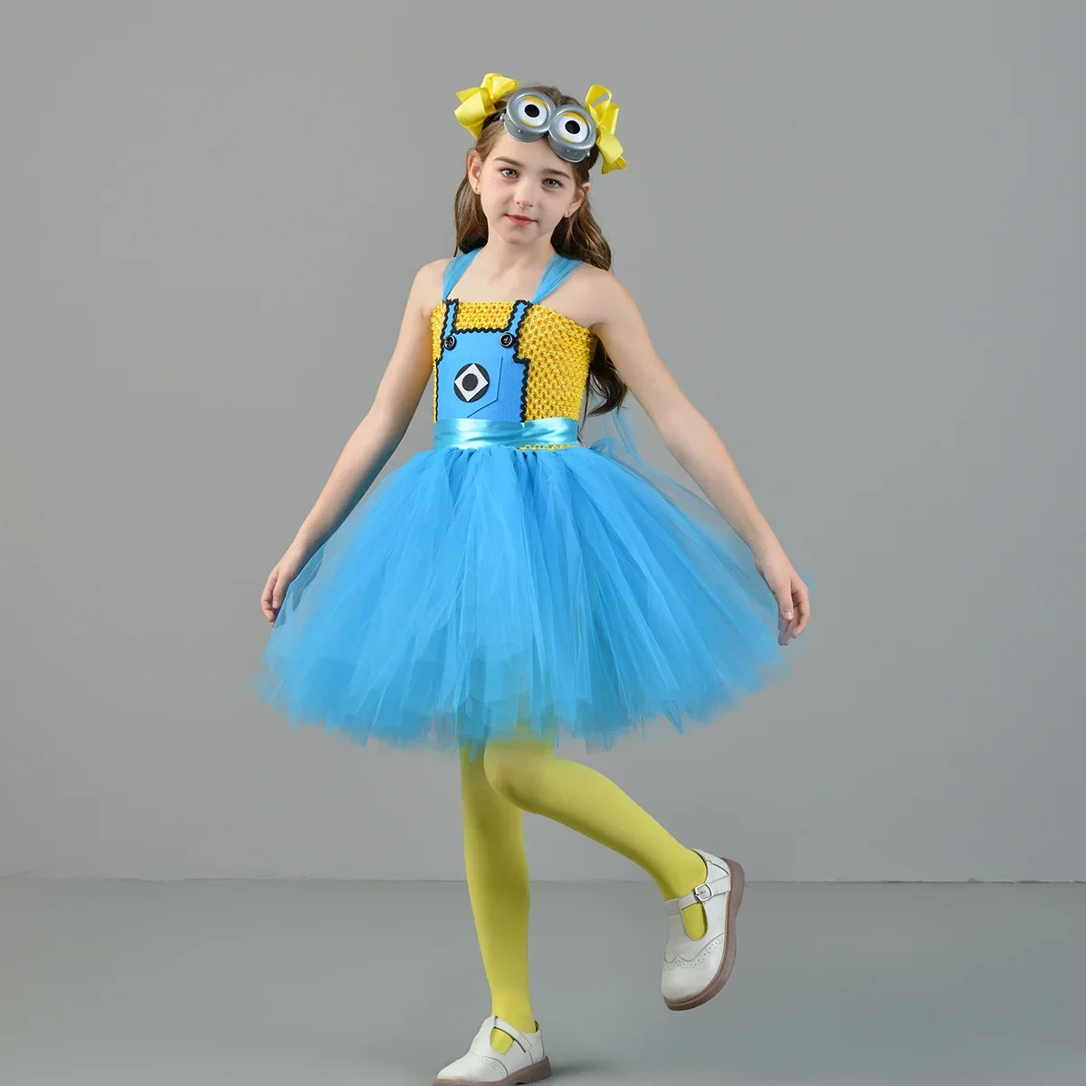 Despicable Me Minion Dress with Glass Slip Dress Cosplay Costume Halloween Masquerade Carnival Party Outfits for Kids Girls