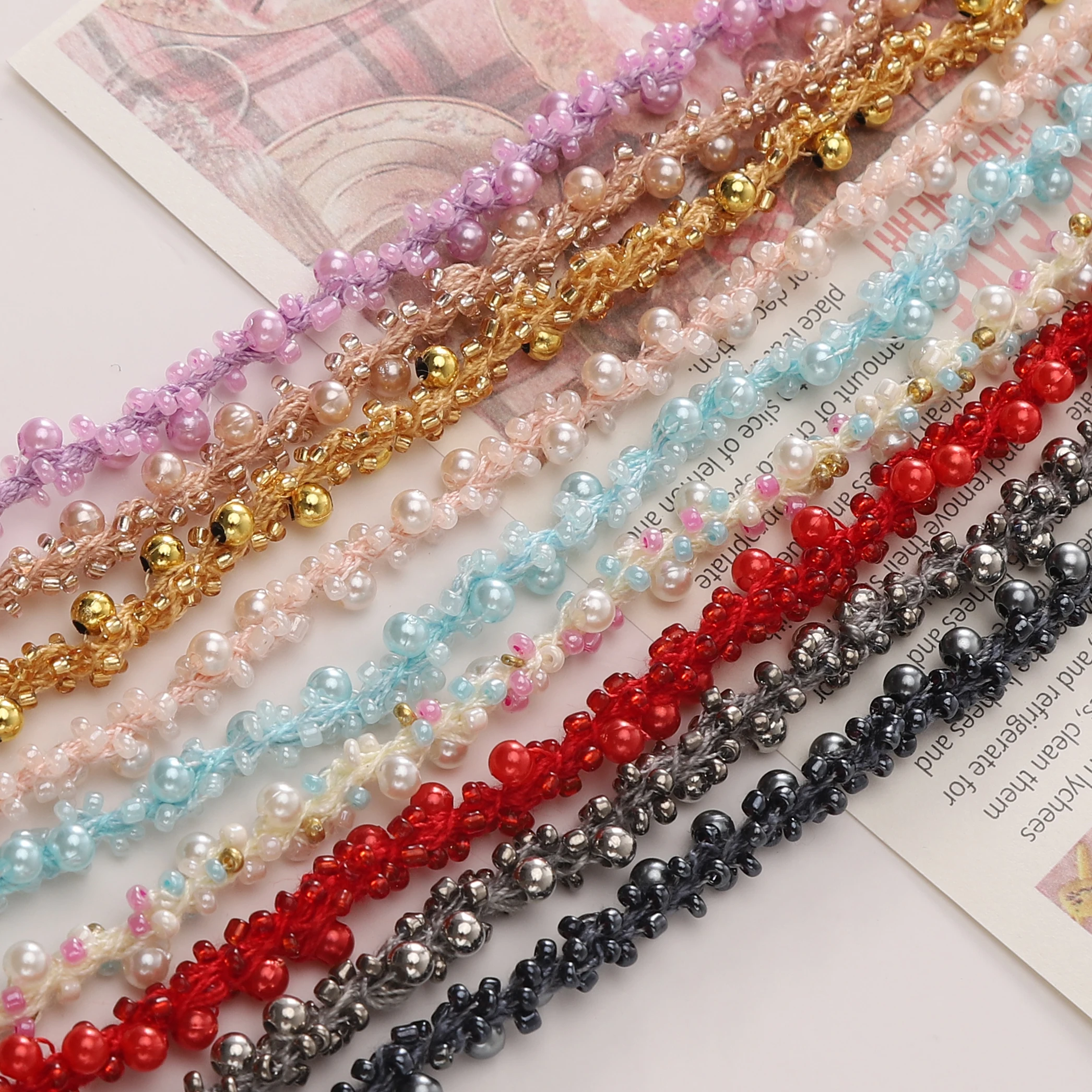 

50cm Seed Bead Chain Lace Ribbon 7mm Wide DIY Jewelry Making Supplies for Phone Case Bracelets Necklaces