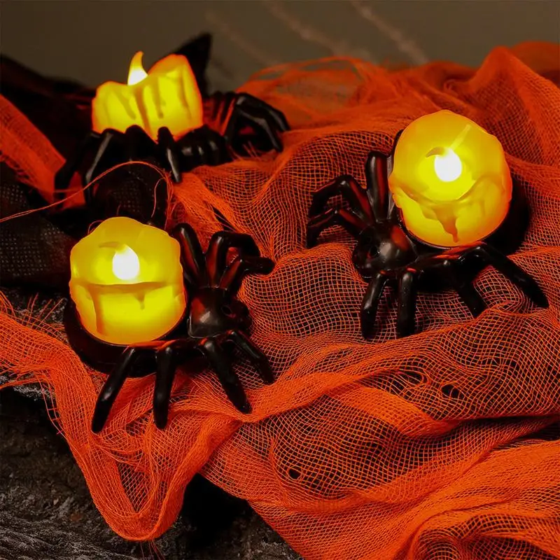 Spider Candles Lights Halloween Decor Lights Battery Operated Flickering Decorative Candles For Table Spooky Theme Party Decor