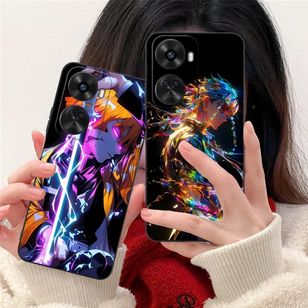 Demon Slayer Colored Neon Cell Phone Case for Huawei Nova 12 11 10 9 8 7 Pro SE 5G Black Soft Phone Cover Shell