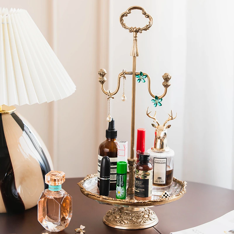 

Латунная подставка для ювелирных изделий в стиле ретро, туалетный столик для спальни, настольные серьги, ожерелье, полка, подвесная подставка для хранения, классические поделки