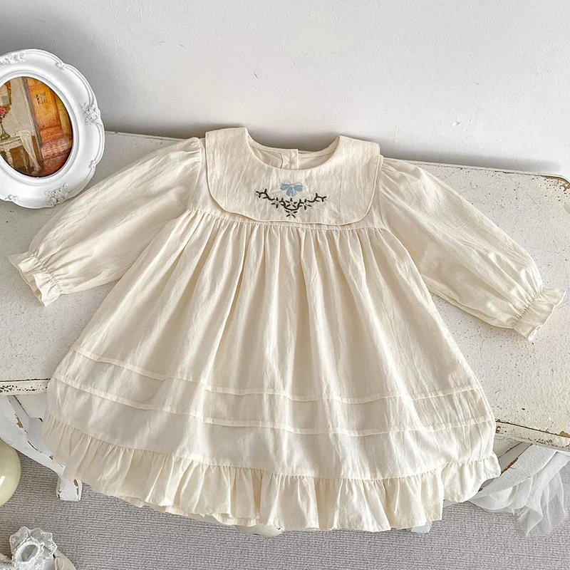 2024 New Autumn Sister Clothes Kids Princess Dresses Baby Girls Dress Long Sleeved Cotton Embroidery Baby Girl Clothing Suit