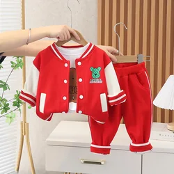 Vestiti coreani del neonato da 1 a 2 anni giacche Cardigan del fumetto + t-shirt + pantaloni abiti Boutique per ragazze Set di abbigliamento di marca per bambini