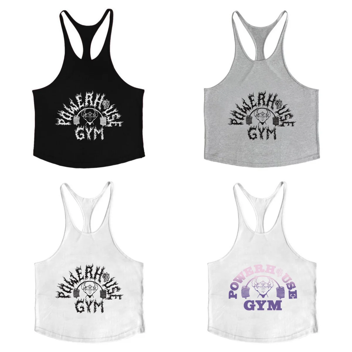 

Strap vest POWERHOUSE GYM printed stringer cotton fitness Y-shaped vest gym workout sleeveless short-sleeved top