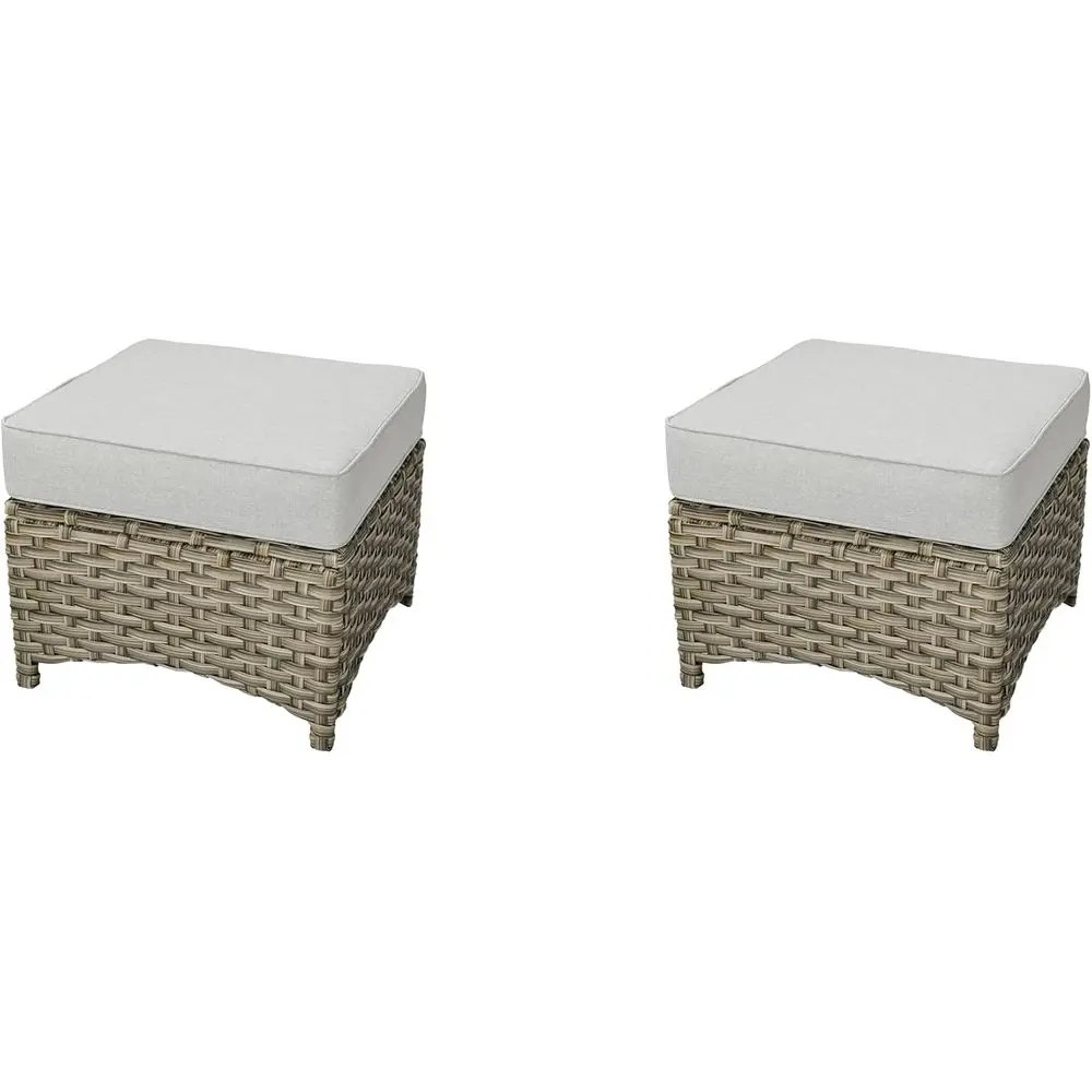 

Grey Wicker Patio Furniture Set with 2 Ottomans and Cushions - Mix and Match Style