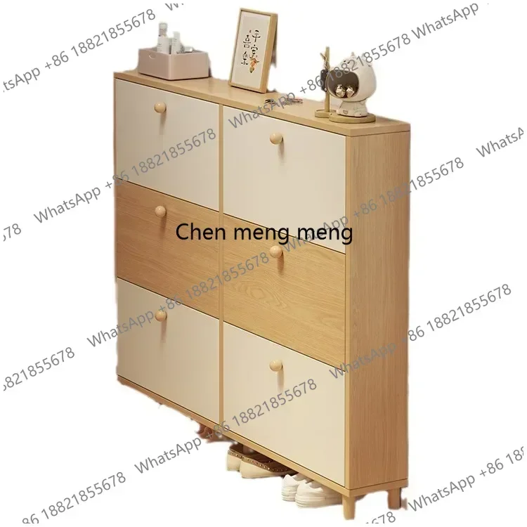 01A Mosern Wood Shoe Storage Cabinet, Entryway Shoes Cabinet with 4 Flip Doors Space Save Shoe Rack with Position Adjustable She